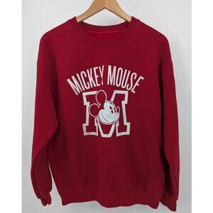 Disney Mickey Mouse University Red Crewneck Sweatshirt, Size Medium, Y2K Style